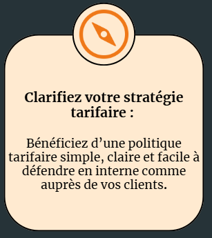 Bénéficiez d’une politique tarifaire simple, claire et facile à défendre en interne comme auprès de vos clients.